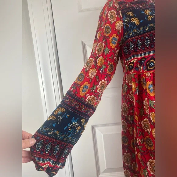 R. VIVIMOS Red Floral Boho Dress Size Large - Picture 6 of 8